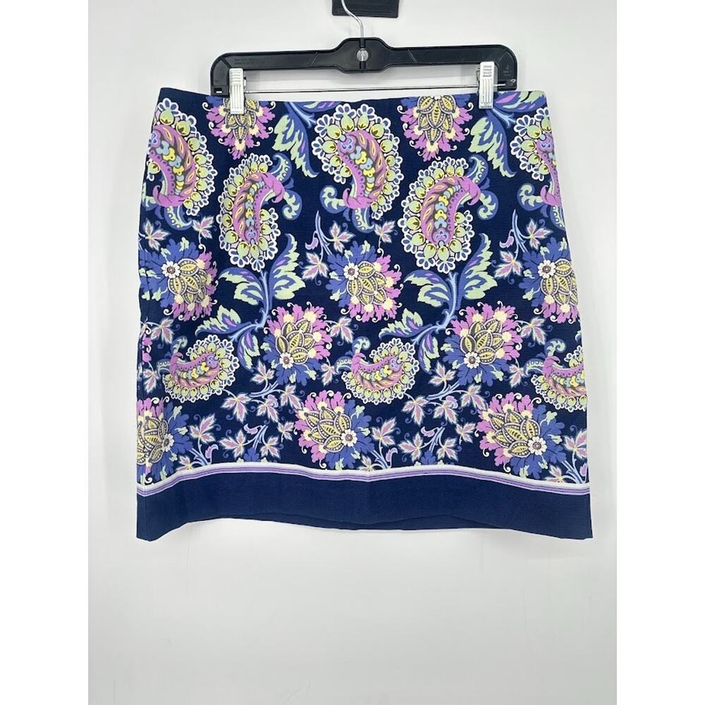Talbots Canvas Skirt Size 14 Blue Floral Paisley Floral Career Travel Cottage